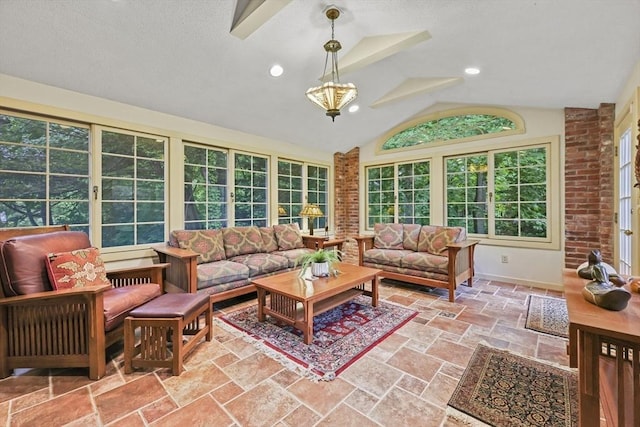 84 Englewood Rd, Longmeadow, MA 01106 - sunroom with vaulted ceiling, plenty of natural light, baseboards, stone tile flooring, and recessed lighting