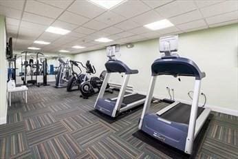 1550 Worcester Rd Unit 524, Framingham, MA 01702 - gym featuring carpet flooring, a paneled ceiling, and baseboards