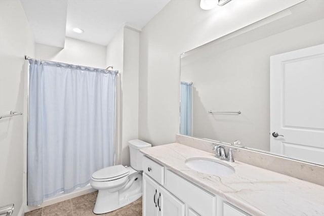21 Bearberry Path Unit 0, Plymouth, MA 02360 - bathroom featuring vanity, toilet, tile patterned flooring, shower / bath combination with curtain, and recessed lighting
