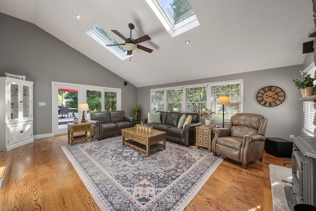 1 Liberty Ln, North Reading, MA 01864 - living room featuring a skylight, high vaulted ceiling, ceiling fan, plenty of natural light, and recessed lighting