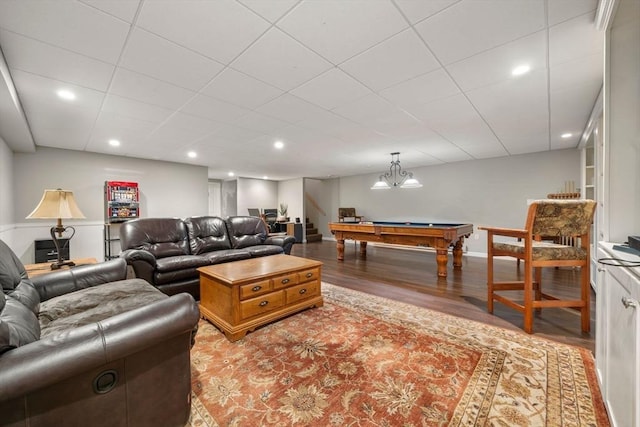 1 Liberty Ln, North Reading, MA 01864 - living area featuring billiards, wood finished floors, stairway, and recessed lighting