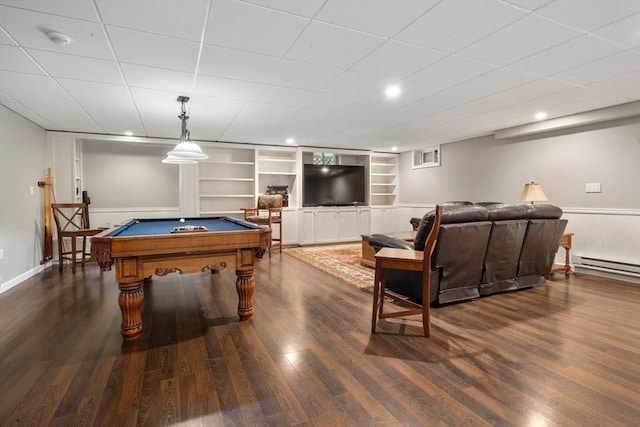 1 Liberty Ln, North Reading, MA 01864 - rec room with dark wood finished floors, billiards table, built in shelves, and recessed lighting
