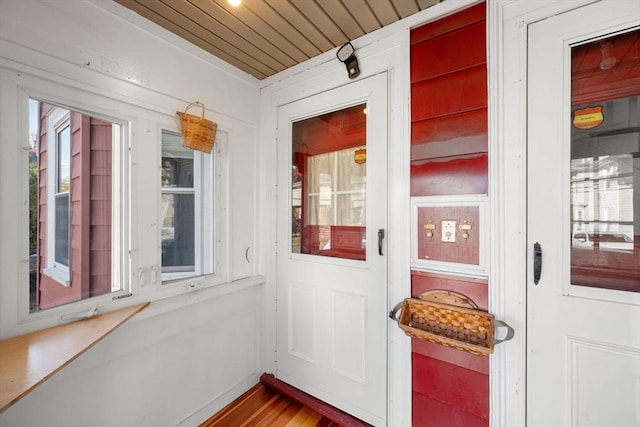 doorway featuring hardwood / wood-style flooring and a wealth of natural light