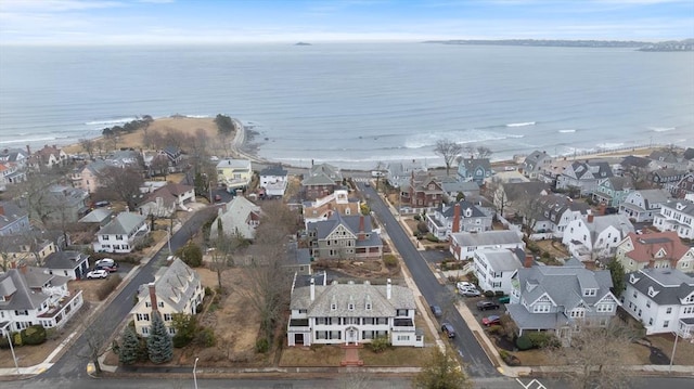 aerial view featuring a water view and a residential view