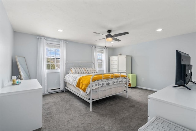 47 Plantation Rd Unit 47, Oxford, MA 01540 - carpeted bedroom with baseboards, a baseboard heating unit, multiple windows, and a ceiling fan
