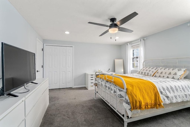 47 Plantation Rd Unit 47, Oxford, MA 01540 - carpeted bedroom featuring baseboards, a closet, ceiling fan, and recessed lighting
