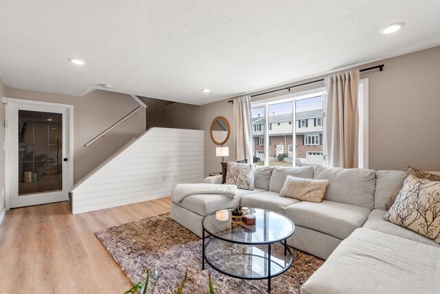 47 Plantation Rd Unit 47, Oxford, MA 01540 - living area featuring stairway, wood finished floors, and recessed lighting