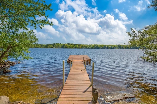 view of dock with a water view