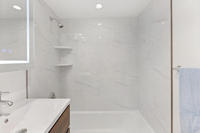 full bathroom with recessed lighting, bathtub / shower combination, and vanity