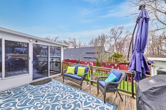 55 Friendship St, Billerica, MA 01821 - wooden terrace featuring a grill