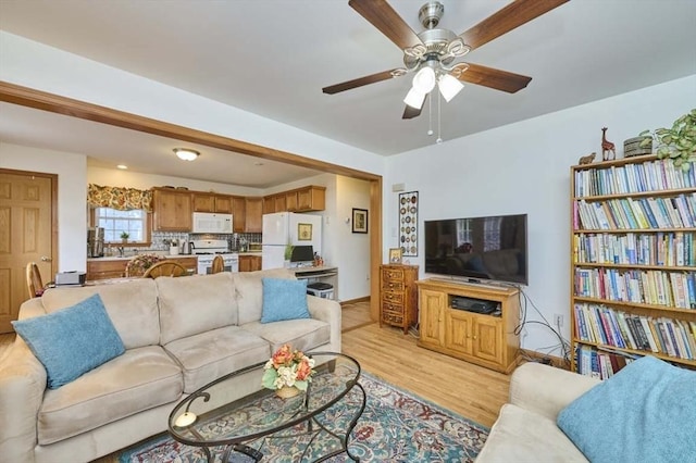 55 Friendship St, Billerica, MA 01821 - living area with ceiling fan and light wood finished floors