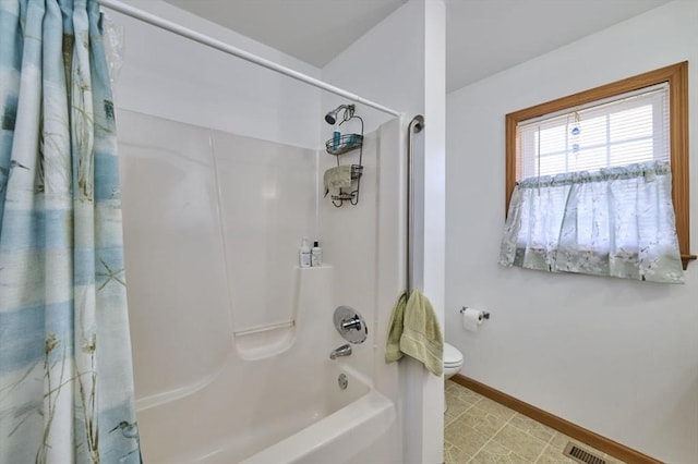 55 Friendship St, Billerica, MA 01821 - full bath with baseboards, shower / bath combination, visible vents, and toilet