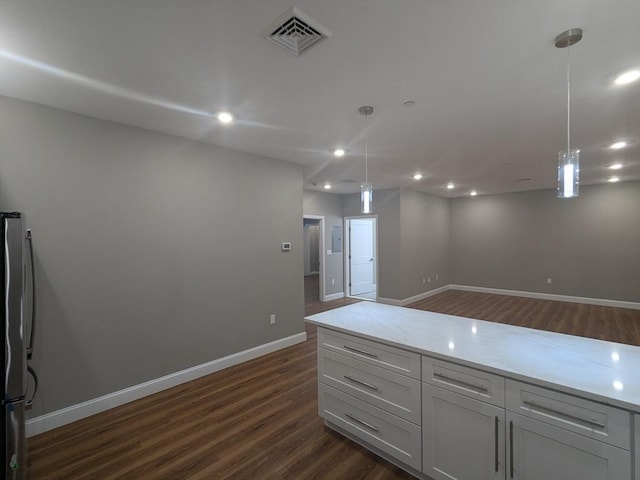13 Nahant St Unit 2B, Lynn, MA 01902 - kitchen with dark wood-style flooring, freestanding refrigerator, baseboards, and recessed lighting