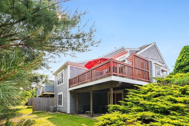 11 Alice Mullens Way Unit 11, Plymouth, MA 02360 - back of property featuring central air condition unit and a wooden deck