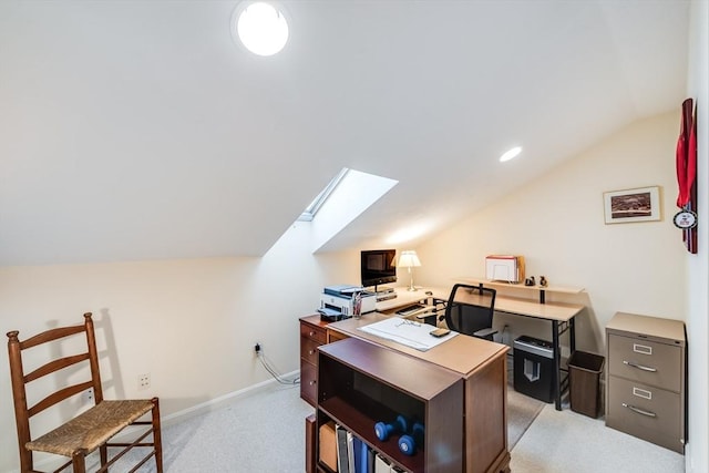 11 Alice Mullens Way Unit 11, Plymouth, MA 02360 - office with a skylight, lofted ceiling, light carpet, and baseboards