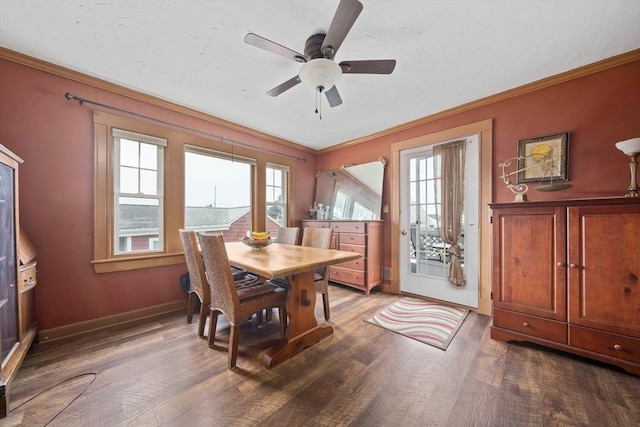 20 Harlem Rd, Weymouth, MA 02191 - dining room featuring wood finished floors, plenty of natural light, ornamental molding, and ceiling fan