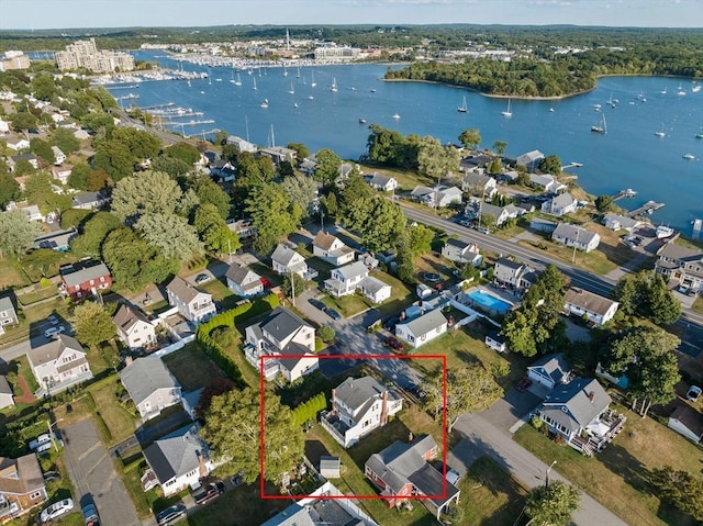 20 Harlem Rd, Weymouth, MA 02191 - aerial view of residential area with a nearby body of water and property boundaries highlighted