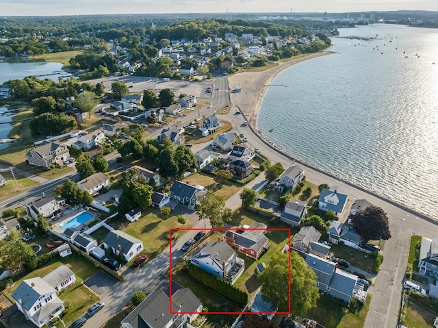 20 Harlem Rd, Weymouth, MA 02191 - aerial perspective of suburban area with property boundaries highlighted and a large body of water