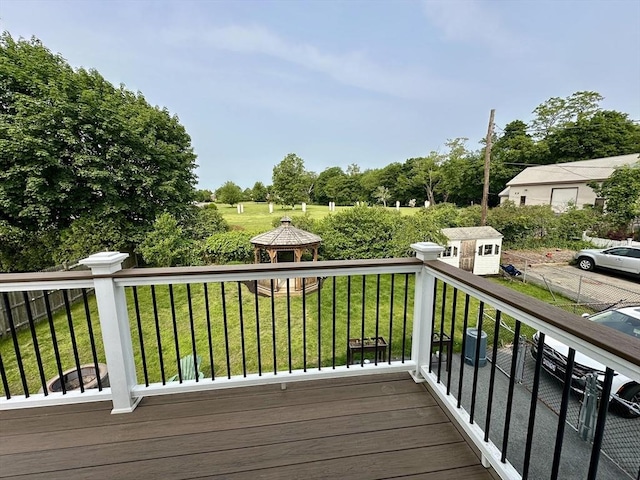 3 Centre St, Waltham, MA 02453 - wooden deck with a gazebo, a yard, and view of scattered trees