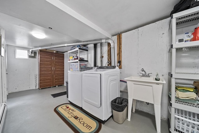 54 Forest St, Wilmington, MA 01887 - below grade area featuring separate washer and dryer and a baseboard radiator