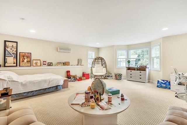 10 Ballard Ter, Lexington, MA 02420 - bedroom with carpet floors, multiple windows, a wall mounted air conditioner, and recessed lighting