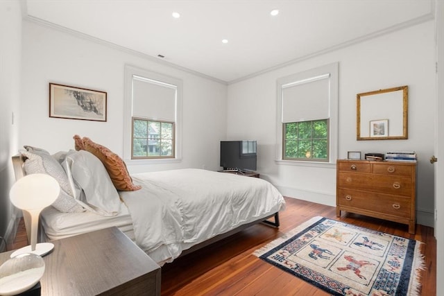 20 Birch Hill Rd, Newton, MA 02465 - bedroom with crown molding, multiple windows, wood finished floors, and recessed lighting