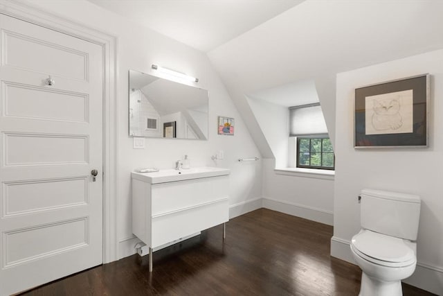 20 Birch Hill Rd, Newton, MA 02465 - bathroom featuring vanity, wood finished floors, and lofted ceiling