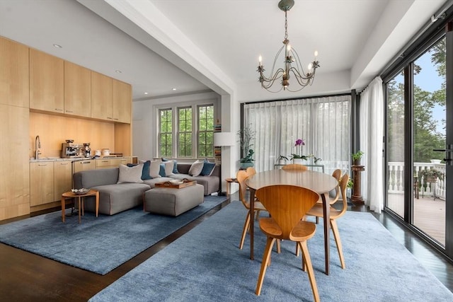 20 Birch Hill Rd, Newton, MA 02465 - dining space featuring wood finished floors, a chandelier, and recessed lighting