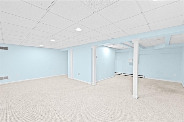 7 Paddock Way, Marshfield, MA 02050 - finished below grade area featuring carpet floors, a baseboard radiator, recessed lighting, baseboards, and a drop ceiling
