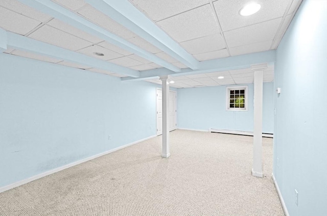 7 Paddock Way, Marshfield, MA 02050 - finished below grade area featuring carpet flooring, a drop ceiling, baseboards, baseboard heating, and recessed lighting