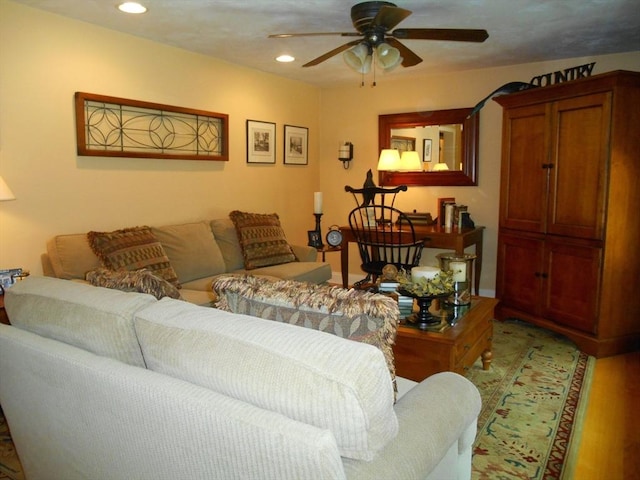 951 Dana Rd, Barre, MA 01005 - living area featuring recessed lighting, ceiling fan, wood finished floors, and baseboards
