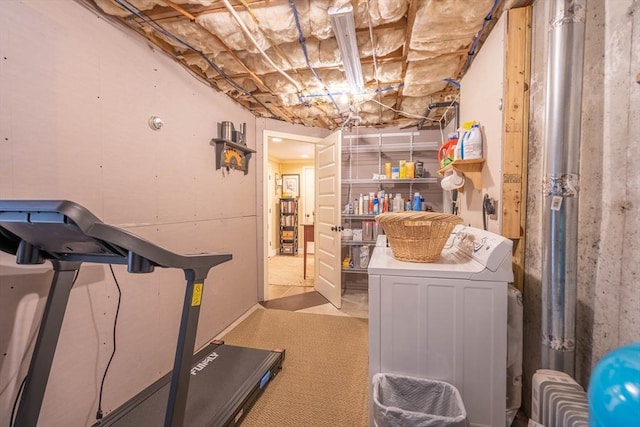 951 Dana Rd, Barre, MA 01005 - workout room featuring washer / clothes dryer and carpet floors