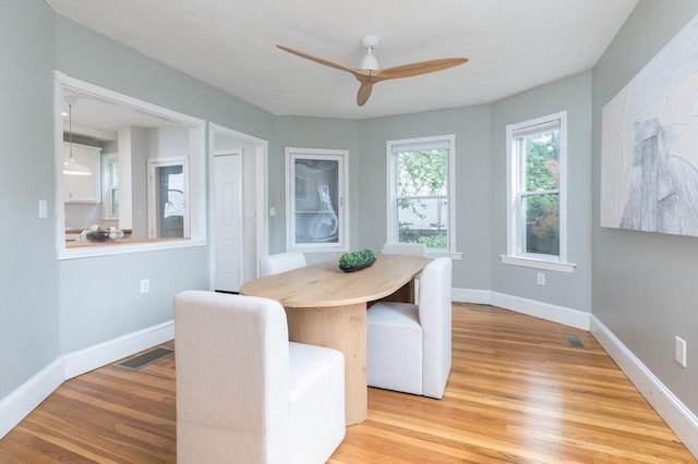 27 Round Hill St, Boston, MA 02130 - dining area featuring a ceiling fan and light wood finished floors