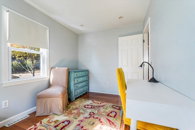 home office featuring dark wood-type flooring