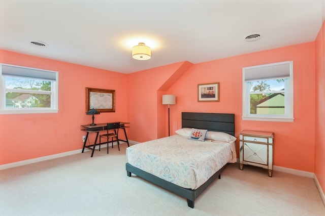 bedroom featuring multiple windows and carpet