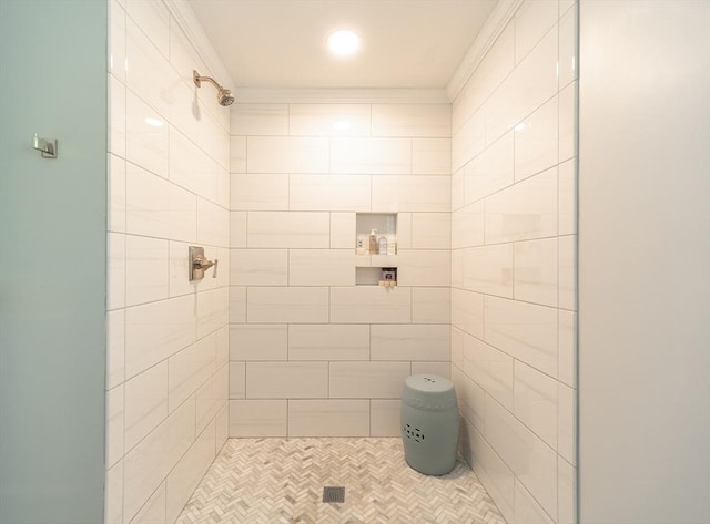 79 Henderson St, Needham, MA 02492 - full bath featuring a tile shower and crown molding