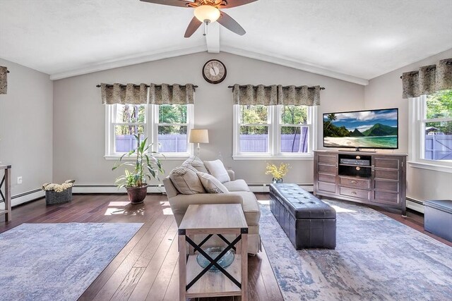 10 Briarcliff Ln, Paxton, MA 01612 - living room featuring wood-type flooring, a ceiling fan, and a baseboard heating unit