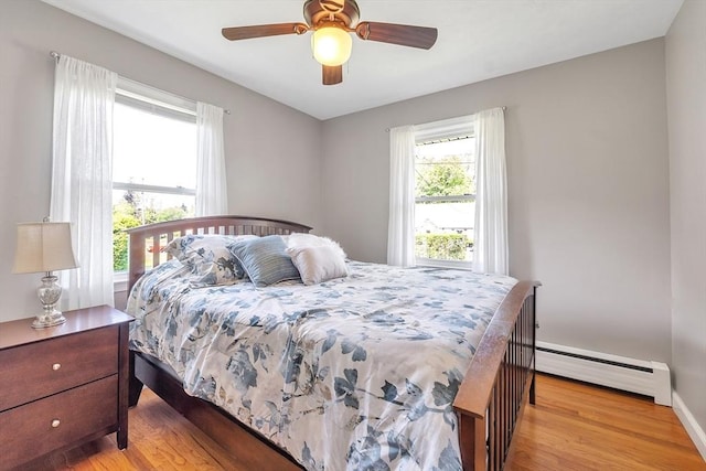 10 Briarcliff Ln, Paxton, MA 01612 - bedroom featuring a baseboard radiator, wood finished floors, baseboards, and a ceiling fan
