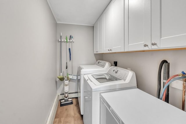 10 Briarcliff Ln, Paxton, MA 01612 - washroom featuring cabinet space, washer and dryer, light wood-type flooring, baseboards, and ornamental molding