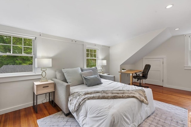50 Grove Hill Park, Newton, MA 02460 - bedroom featuring recessed lighting, baseboards, vaulted ceiling, and wood finished floors