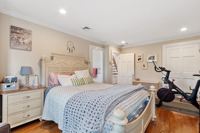 38 Concord Sq Unit 2, Boston, MA 02118 - bedroom featuring dark wood-style floors, ornamental molding, and recessed lighting