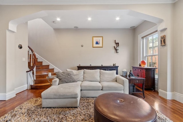 38 Concord Sq Unit 2, Boston, MA 02118 - living room with wood finished floors, recessed lighting, and stairs