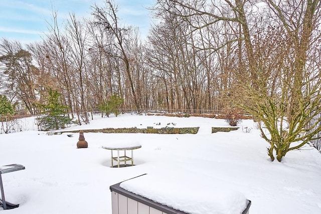 view of yard covered in snow