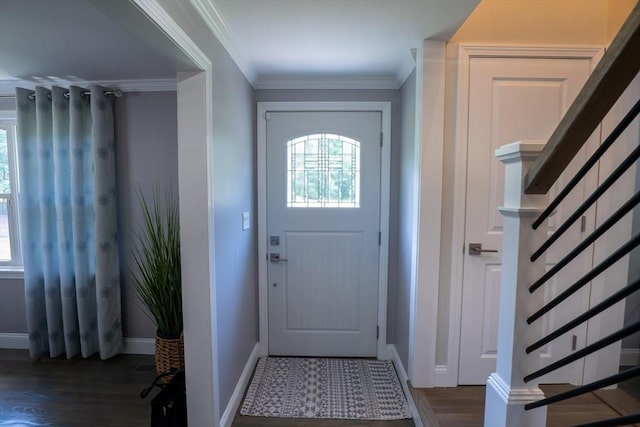 796 Foundry St, Easton, MA 02375 - entrance foyer featuring stairway, wood finished floors, and ornamental molding