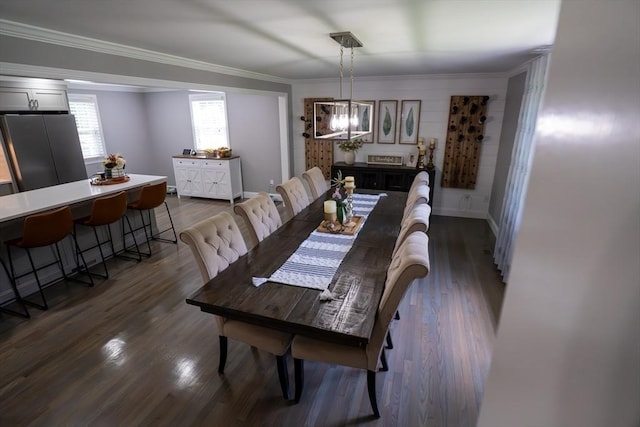 796 Foundry St, Easton, MA 02375 - dining space with a chandelier, dark wood-style flooring, and ornamental molding