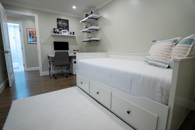 796 Foundry St, Easton, MA 02375 - bedroom with wood finished floors, ornamental molding, an office area, and recessed lighting