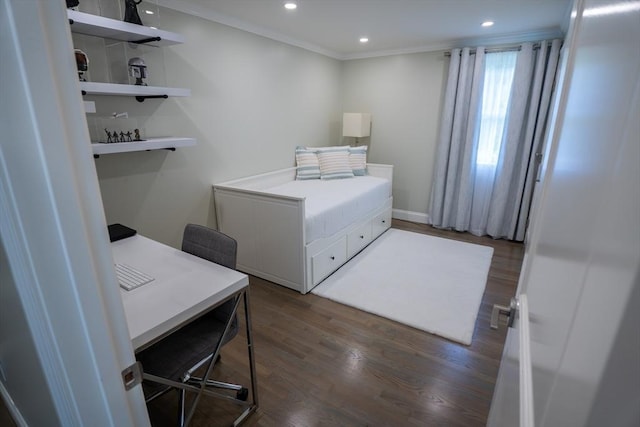 796 Foundry St, Easton, MA 02375 - bedroom with dark wood finished floors, crown molding, and recessed lighting