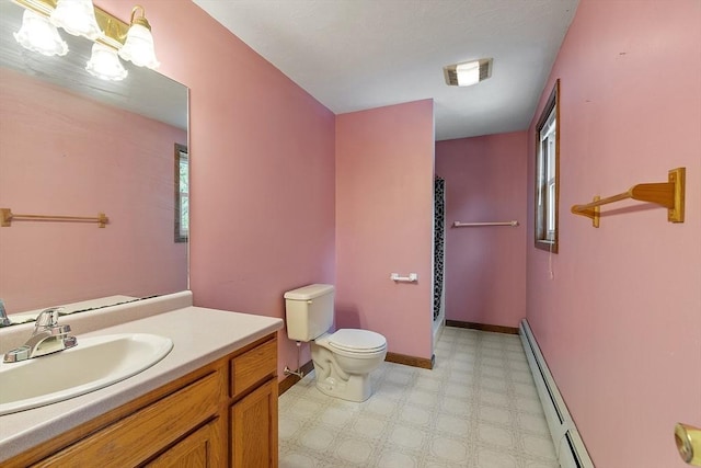 71 Johnny Appleseed Ln, Leominster, MA 01453 - full bathroom with toilet, vanity, tile patterned floors, a shower with shower curtain, and baseboards