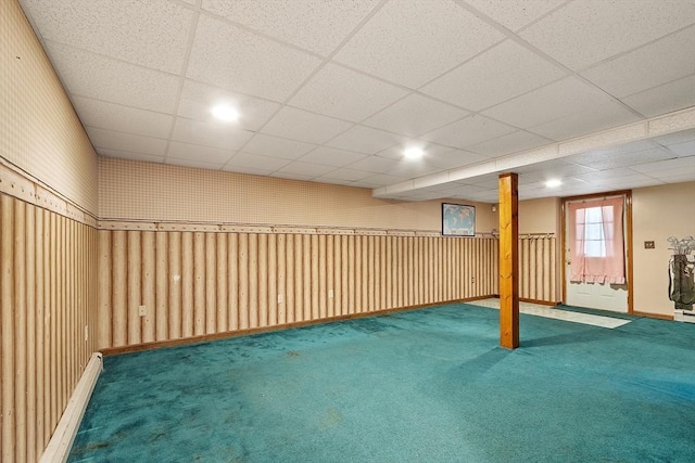 71 Johnny Appleseed Ln, Leominster, MA 01453 - below grade area featuring a drop ceiling, carpet floors, and baseboards