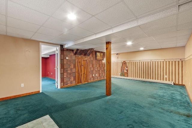 71 Johnny Appleseed Ln, Leominster, MA 01453 - finished below grade area featuring carpet floors, baseboard heating, baseboards, and a drop ceiling